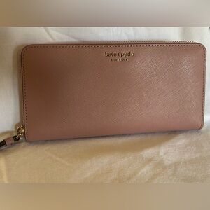 kate spade Dusty Rose Zip-Around Leather Wallet with Gold Logo